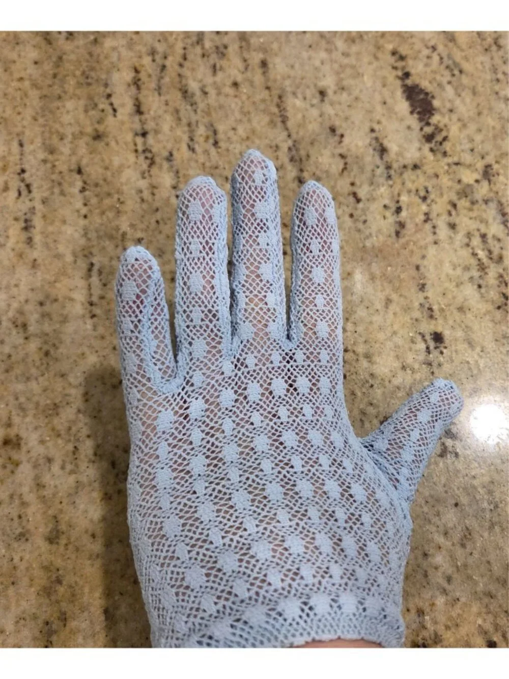 Vintage Womens Size S/M Blue Knit Lace Polkadot Stretch Nylon Formal Gloves